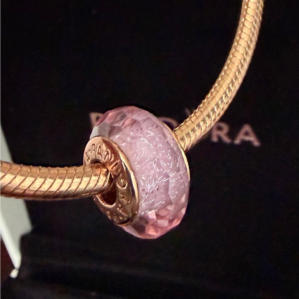 Pandora Rose Gold Shimmer Glittering Pink Faceted Murano